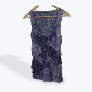 Express Purple and Black Sheer Ruffle blouse Tank Top woman’s size medium